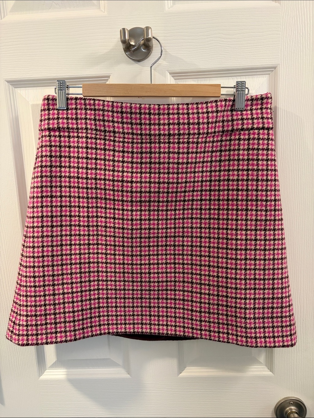 J. Crew Pink and Black Houndstooth Mini Skirt